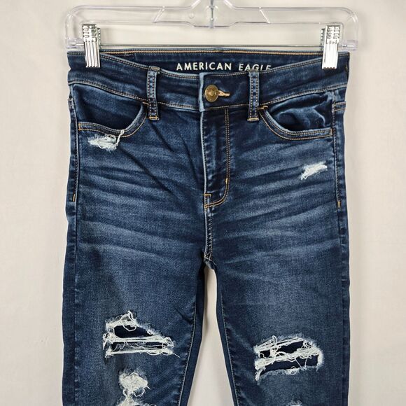 American Eagle Jegging Women's 0 Short Blue Next Level Stretch Distressed - Picture 2 of 16